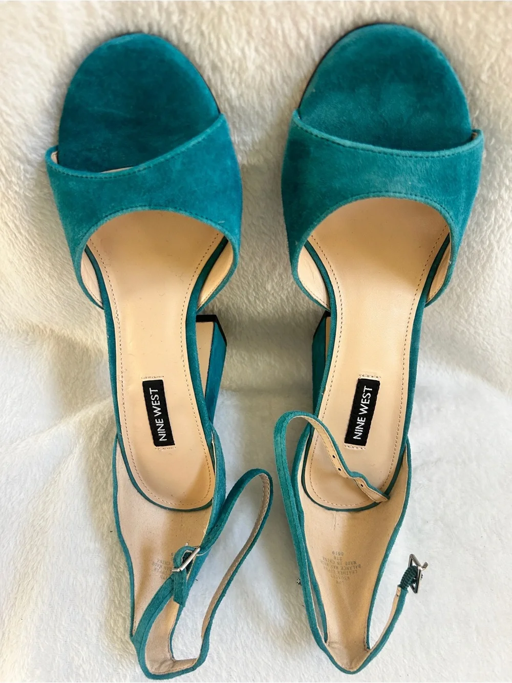 Nine West Teal Suede Slingback Block Heels